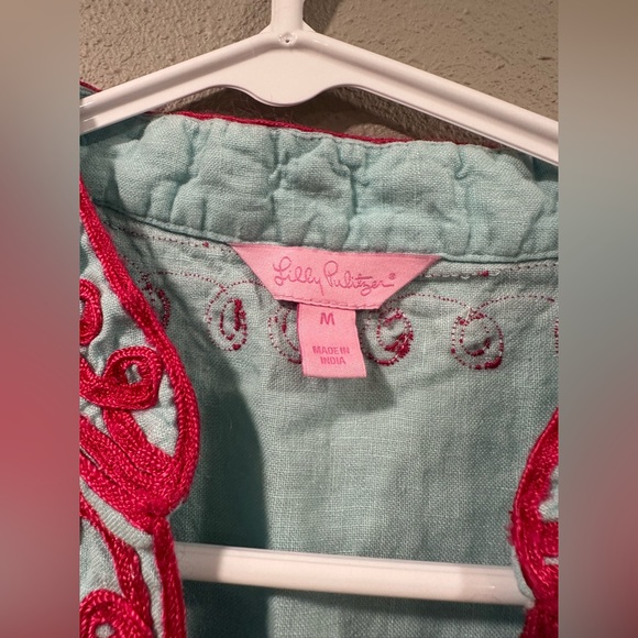 Lilly Pulitzer Boca Garden Linen Tunic Dress Aqua Embroidered - Picture 6 of 6